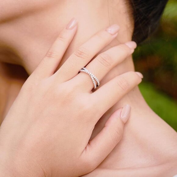 Moissanite Eternity Ring Sterling Silver Wedding Band Stackable Jewelry - Picture 5 of 6